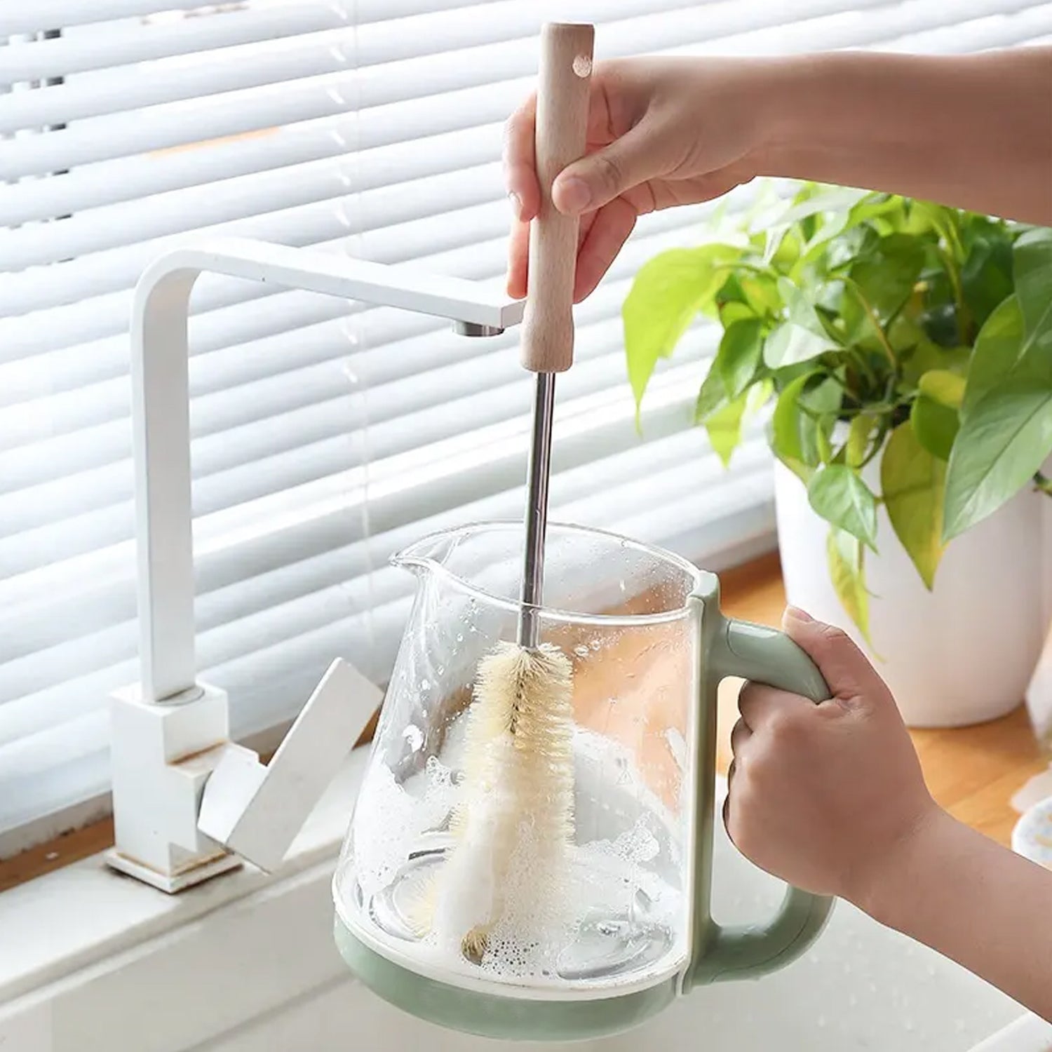 6372 Bottle Brush with Curved Head Long Handle Washing Brush for Baby Bottles Jugs for Teapots, Sports Water Bottles, Coffee Pots, Juice Jars DeoDap 6372 Bottle Brush with Curved Head Long Handle Washing Brush for Baby Bottles Jugs for Teapots, Sports Water Bottles, Coffee Pots, Juice Jars DeoDap